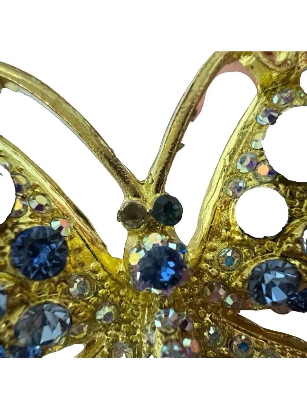 Isabella Adams Gold Tone Butterfly Brooch Pin Cobalt Sapphire Blue Rhinestone